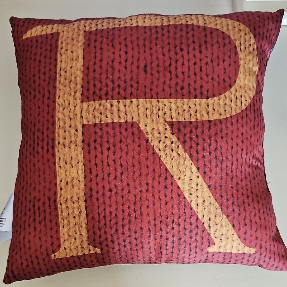 Red and Gold Letter R Monogram Throw Pillow Home Decor
